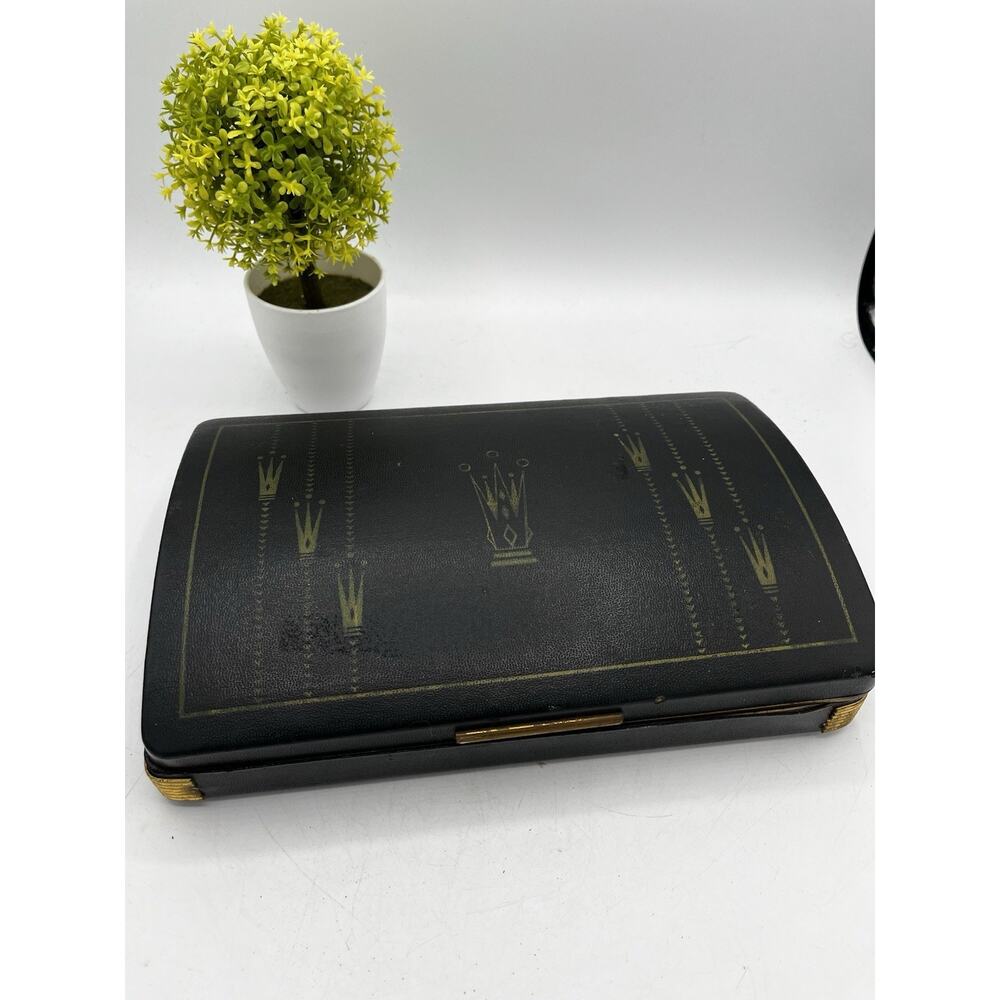 Vintage Shields Mens Jewelry Cufflink Box Black Gold Atomic Mid Century 1950s